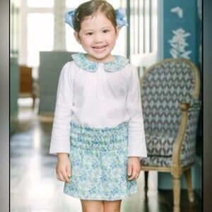 The Proper Peony Blue Aster Floral Collared Top and Smocked Skirt Set Size 7